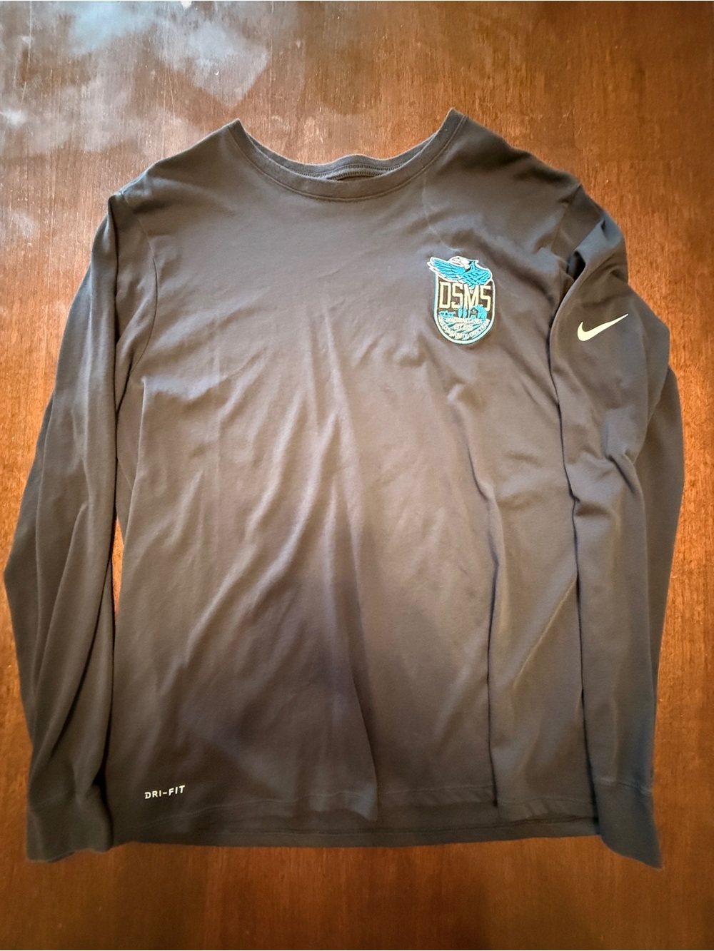 Nike Men’s Long-Sleeve Dri-FIT Crew Shirt - Black with Teal Patch